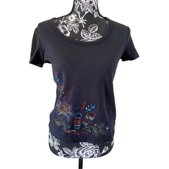 White Stag Tops - White Stag Embroidered Floral T Shirt Flower Tropical Bongo Jungle Rainbow